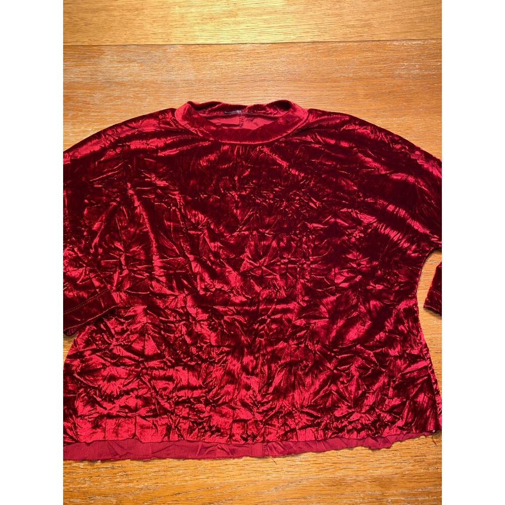 Crushed Velvet Burgundy Top Womens 3/4 Sleeve Pullover